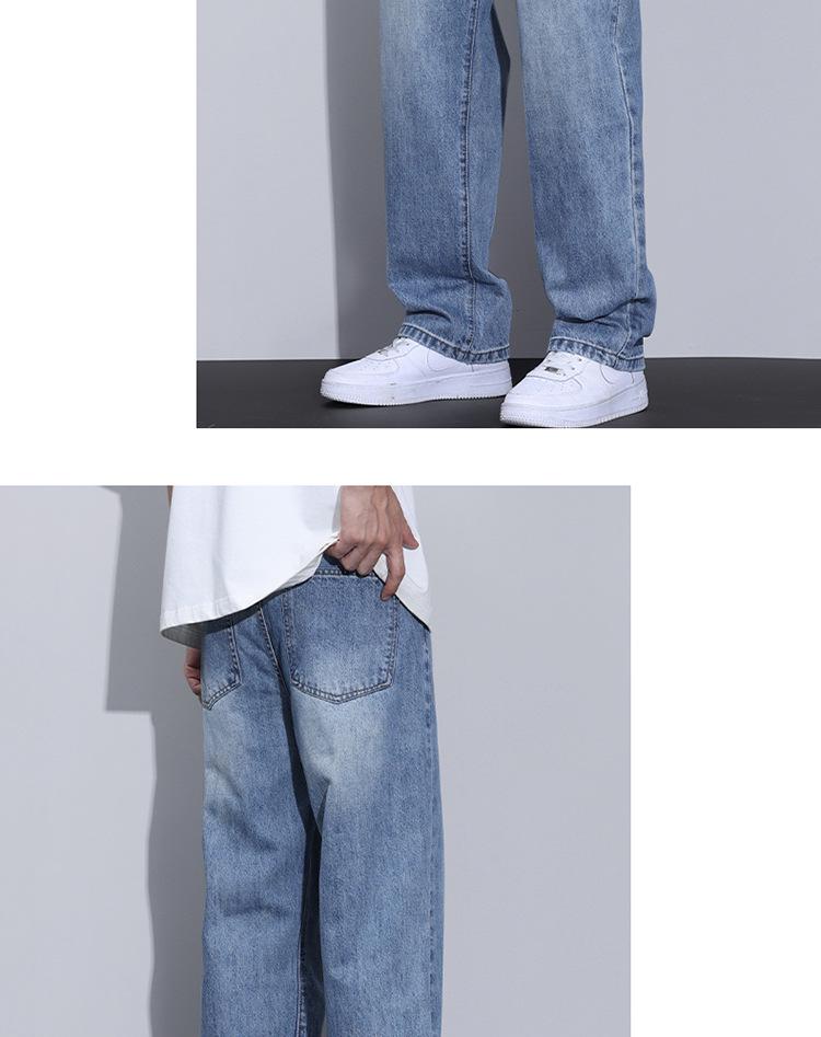2025 Autumn Men's Blue Straight-Leg Loose Jeans, Fleece-Lined, Plus Size, American Retro Style, Thickened for Warmth.