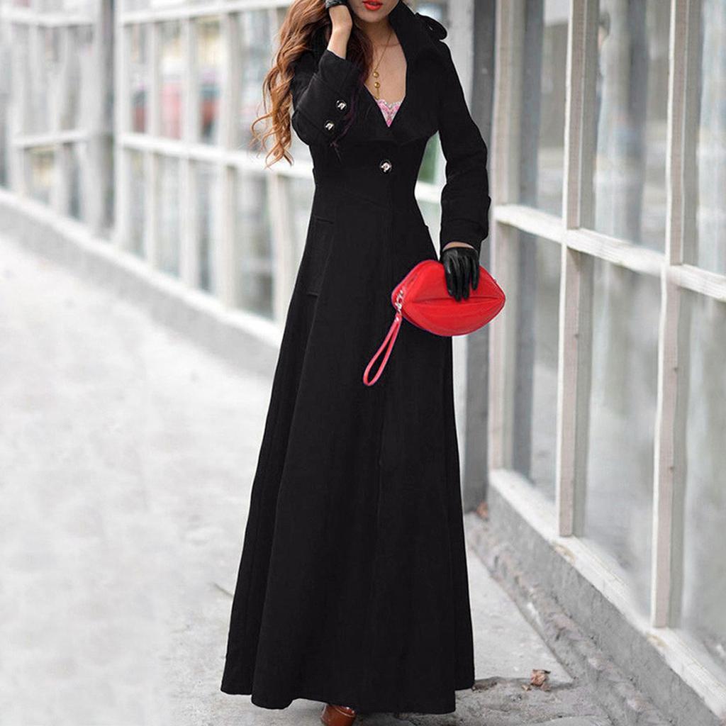 Fashionable Women's Slim-fit Faux Wool Coat, Extra-long Coat, Slim-fit Floor-length Windbreaker