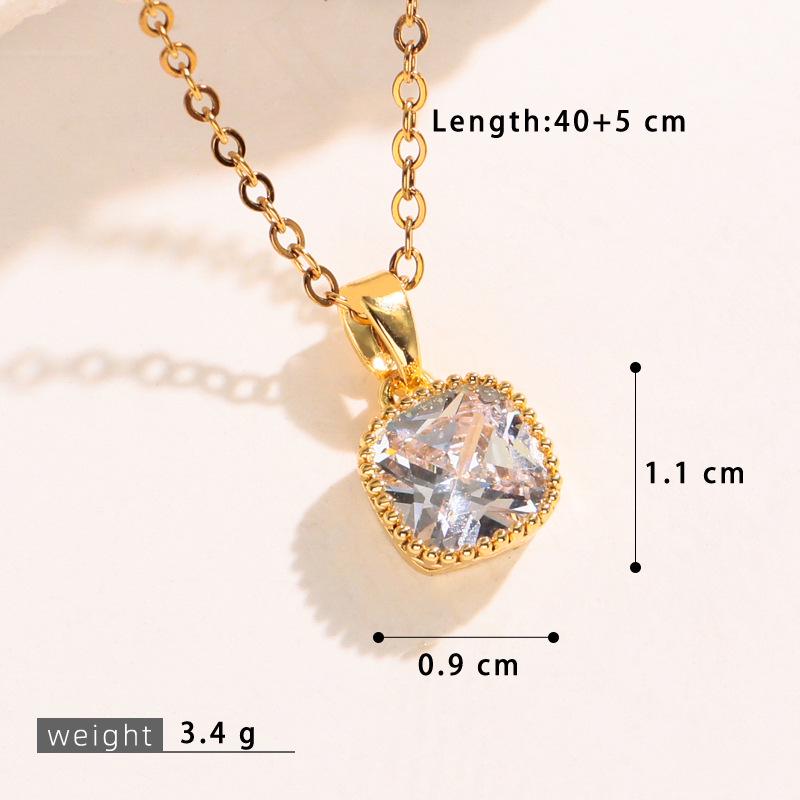 Geometric Copper Necklace with Inlaid Cubic Zirconia Square Pendant - Elegant Women's Jewelry.