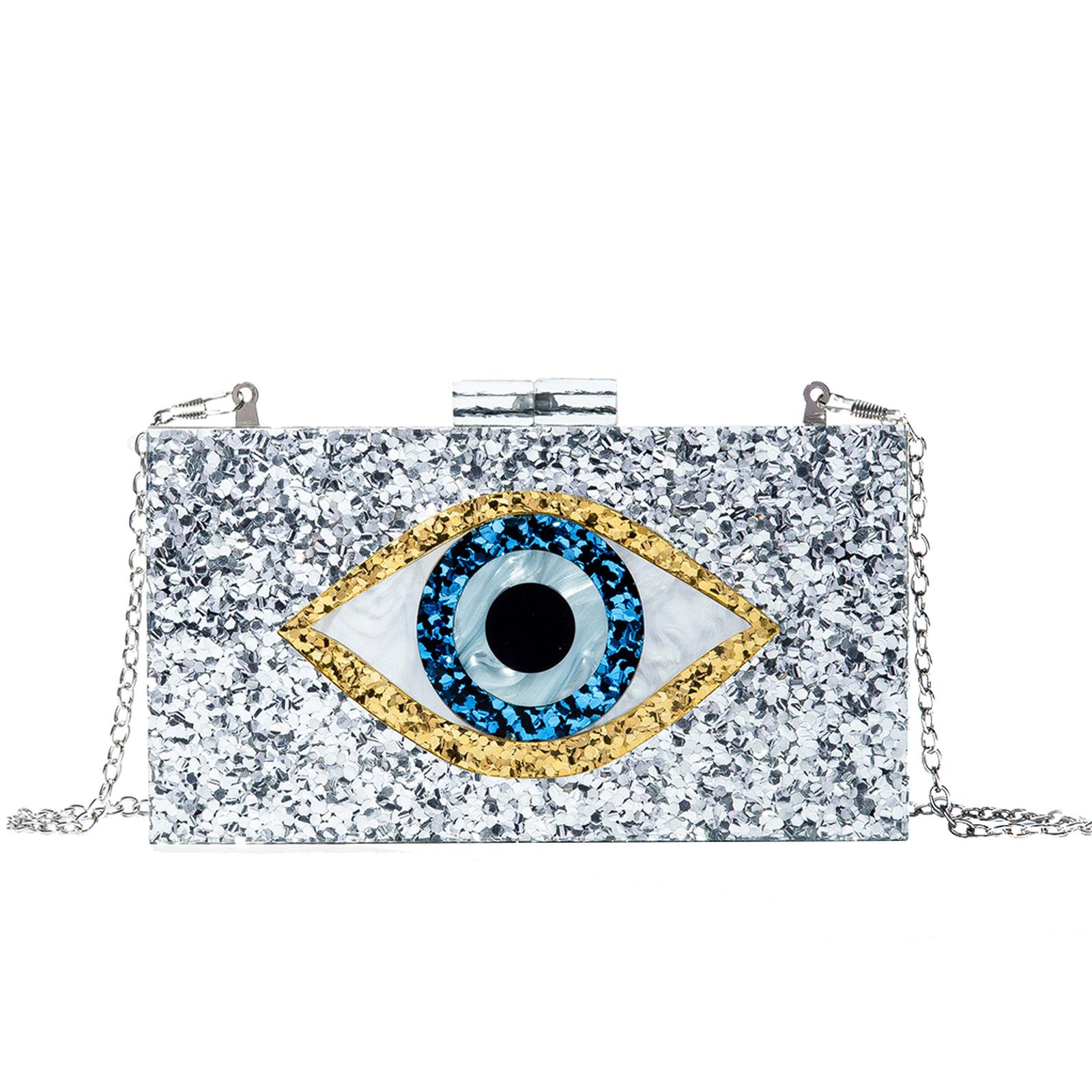 

Acrylic Clutch Purses for Women Evening Bag Eyes Multicolor Box Clutch Glitter Purse 2024 Chain Handbags Crossbody Shoulder Bags