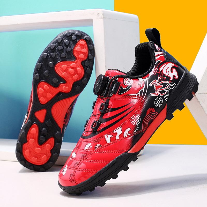 Children's football shoes Boys' primary school students game training shoes Artificial grass sneakers Rotating buckle Lace-free football shoes
