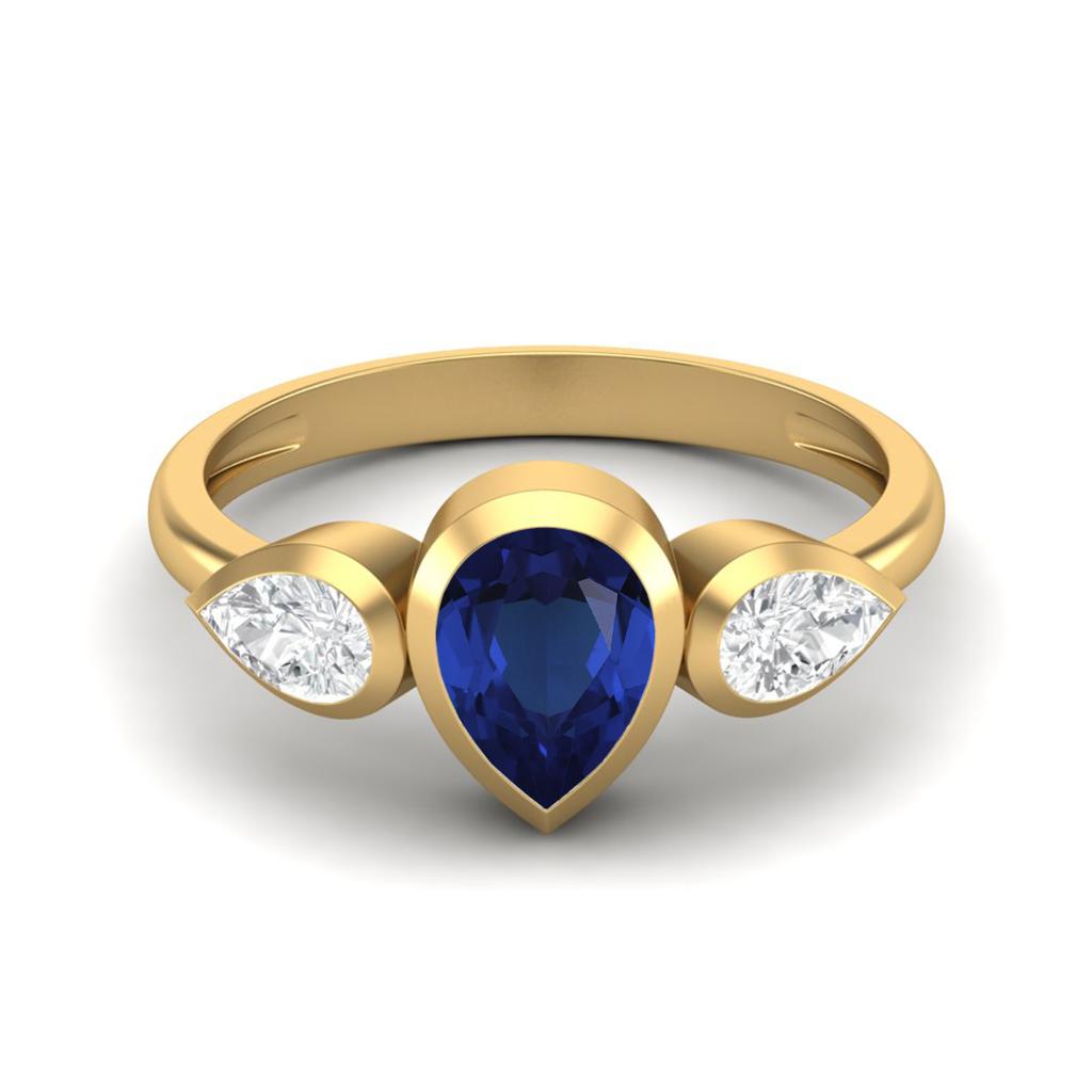 Pear Shape Blue Cz Gemstone Gold Plated 925 Sterling Silver Ring