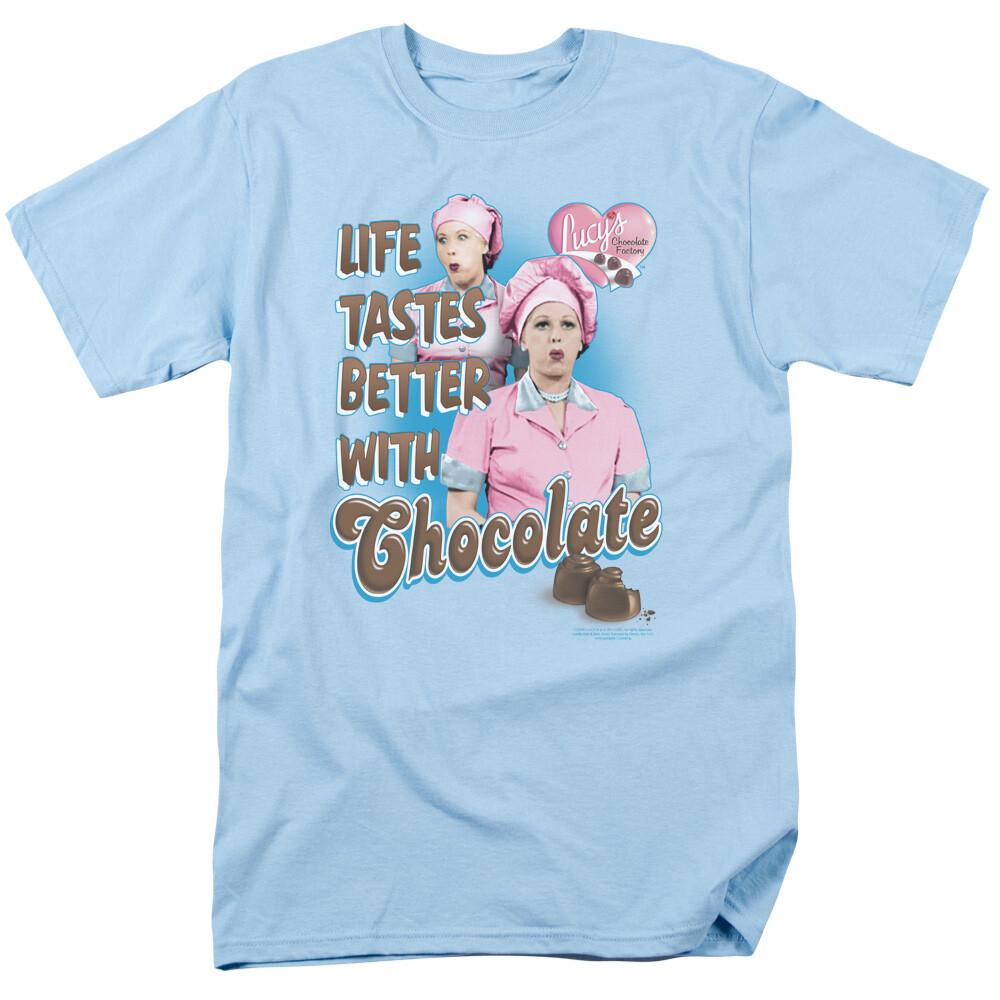 I Love Lucy Better With Chocolate T Shirt Mens Licensed Classic TV Light Blue L