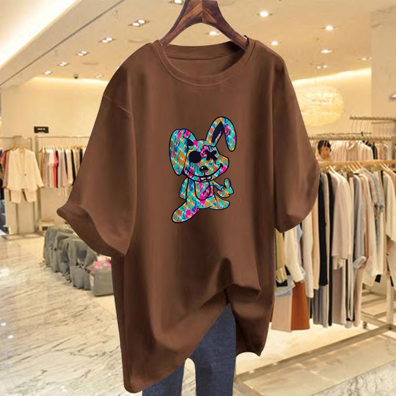 European and American Women's Rabbit Print Loose Round Neck Short Sleeve T-shirt - Summer New Style Top