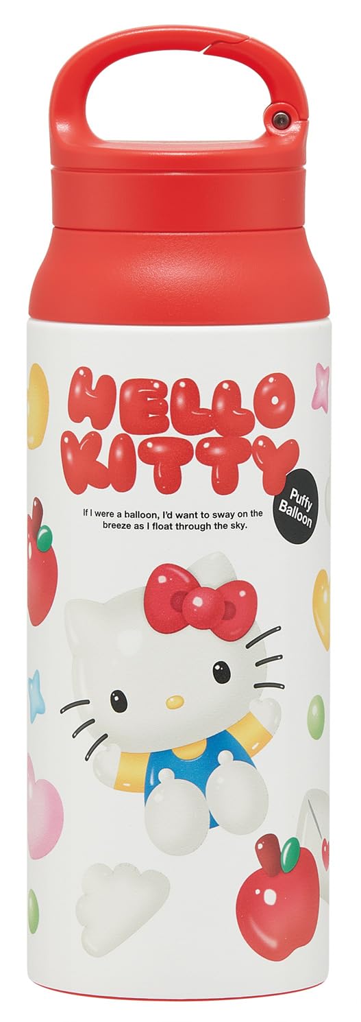 

Skater Stainless Steel Water Bottle with Carabiner Vacuum Sanrio Hello Kitty Puffy Balloon Design STBC6-A Handle, Insulated, 600ml, Double-Layered