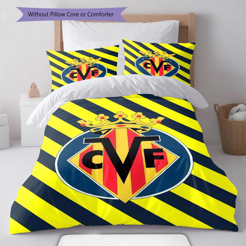 Juego de Colcha y Funda de Almohada con Logo del Villarreal CF Decoración del Hogar Regalo de Cumpleaños (1 * funda nórdica + 2 * fundas de almohada, sin núcleo)