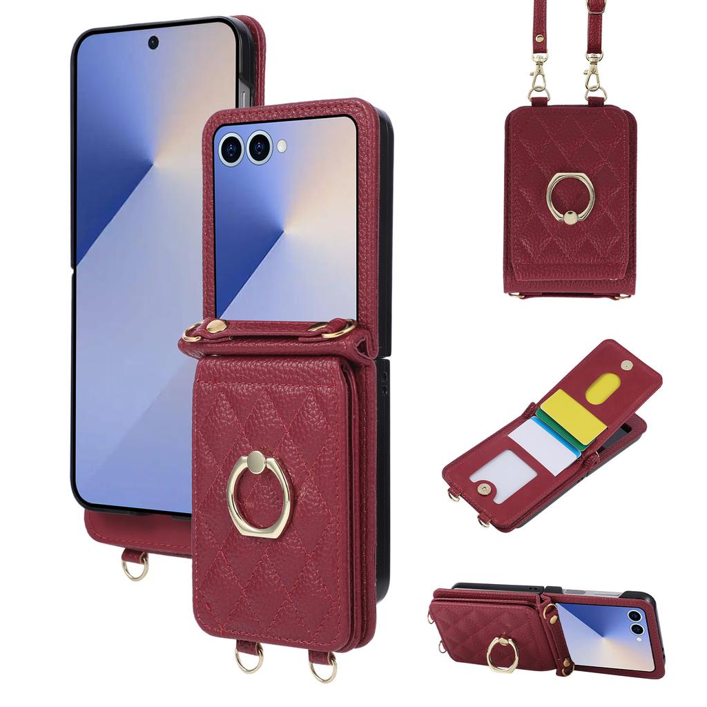 Modische Umhängetasche Ringhalter Kartensteckplatz Geldbörse Leder Handyhülle Für Samsung Galaxy Z FLIP 7 6 5 4 3 Langes Lanyard Klapphülle