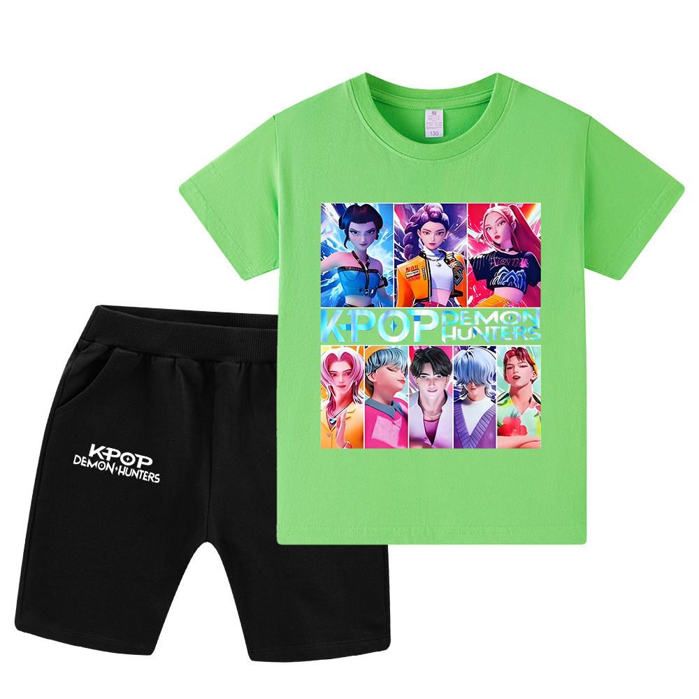 WA1230 Kids Boys Girls Kpop Rumi Zoey Mira Sajaboys Print Short Sleeves T-shirt Shorts Pants Sets