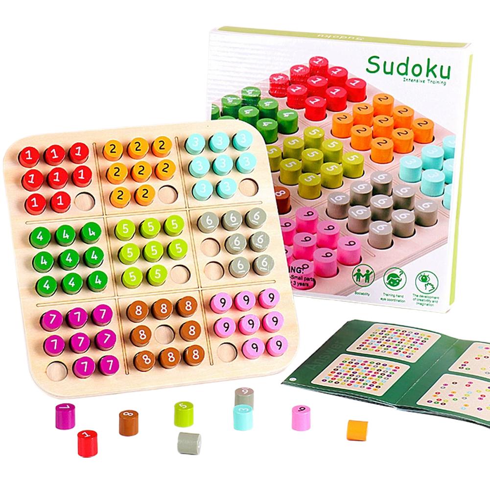 9×9 Wooden Sudoku Puzzle Board Game Dual-Sided Color & Number Logic Game 48 Progressive Puzzles With Answer Key