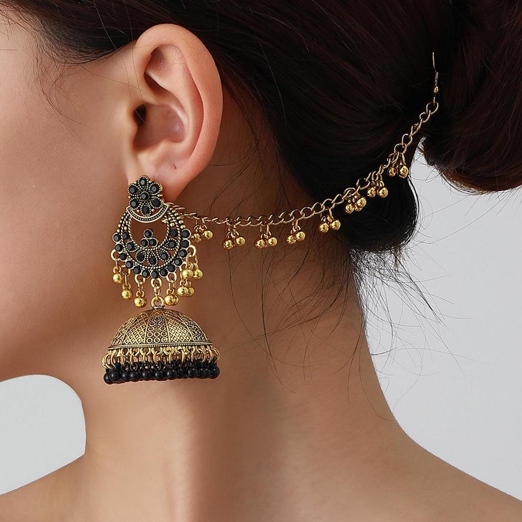 Bohemian Exotic Rhinestone Tassel Necklace & Earrings Set In Antiqued Alloy