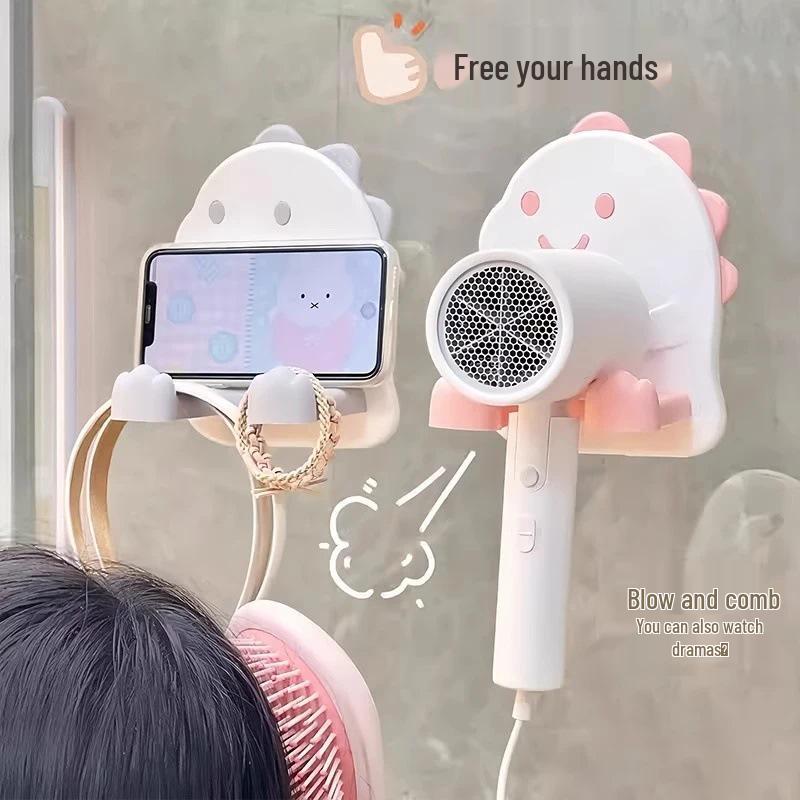 Nykomling Exklusivt: Söt Dinosaurie Hårtorkhållare - Väggmonterad Badrumshylla med Fri Frakt