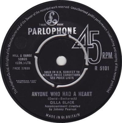 7-inch Plaat CILLA BLACK  Anyone Who Had A Heart R5101 Parlophone 1964 VK Pop Gebruikt