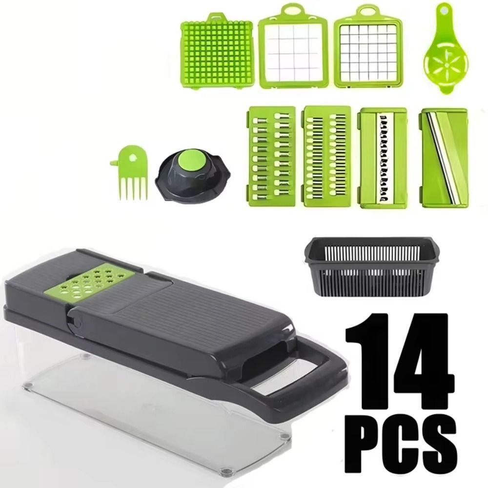 with Basket 14/16 In 1 Vegetable Chopper with Handle Vegetable Slicer Portable Grater  Kitchen Use