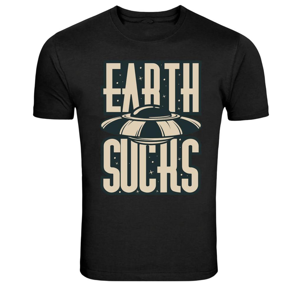 Earth Sucks Funny UFO Alien Humor Graphic T-Shirt