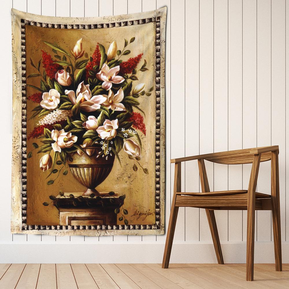 Hand Painted Lotus Tapestry Wall Hanging Bohemian Simple Fresh Hippie Tapiz Bedroom Background Room Decor