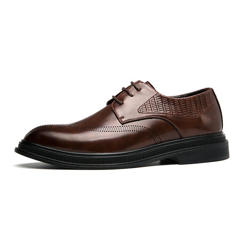 Men's Brock Leather Shoes Summer New Dress Business Height Increase Breathable Wedding Shoes Groom Derby Shoes Men's Shoes