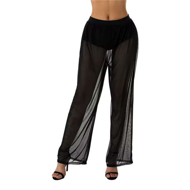 Summer Women's Sexy Perspective High Waist Women's Long Casual Y2k Straight Pants Women's Perspective Wide-leg Trousers