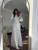 European & American Floral Ruffle Long Dress - Gentle Style, Fresh Spring White, 2024 Collection