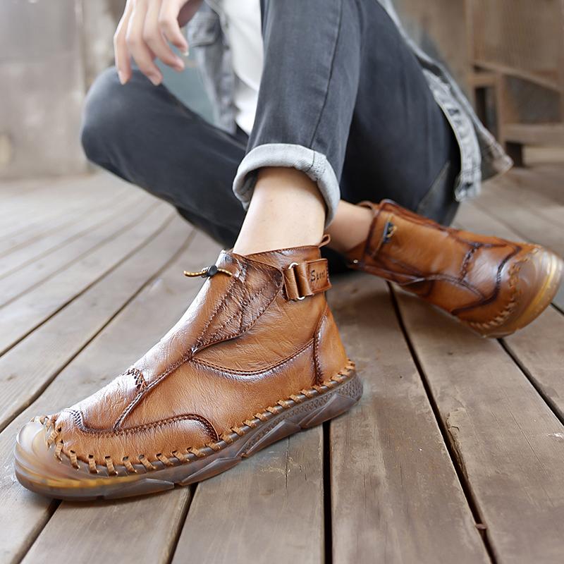 Fashion 2025 New Men's Leather Casual Shoes Breathable  Slip on Low Top Walking Shoes Outdoor Male Ankle Boots Slip-Resistant Work Boots