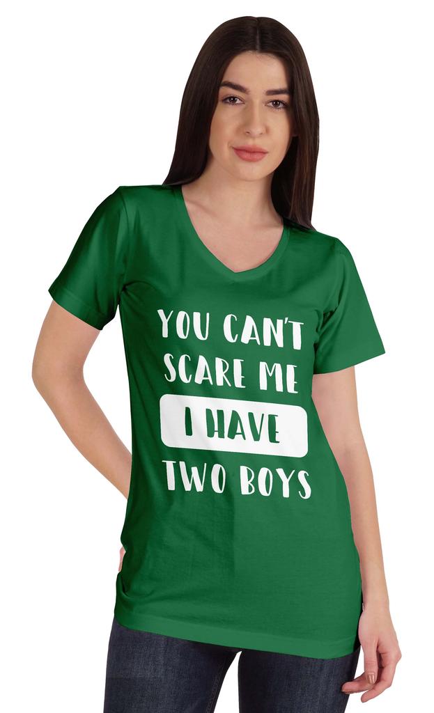 Inkmeso You Can't Scare Me I Have Two Boys Funny Graphic Mom Tshirt Cotton Top