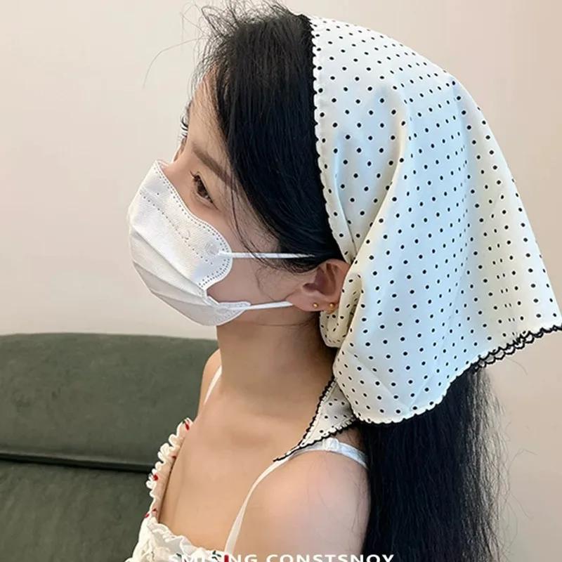 1pcs White Polka Dot Triangle Hair Scarf Wraps for Women Retro Triangle Headscarf Hat Travel Photo Headband Hair Accessories