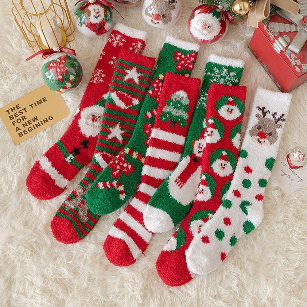 Soft Christmas Socks Plush Coral Fleece Socks Winter Warm Thicken Floor Socks  For Women