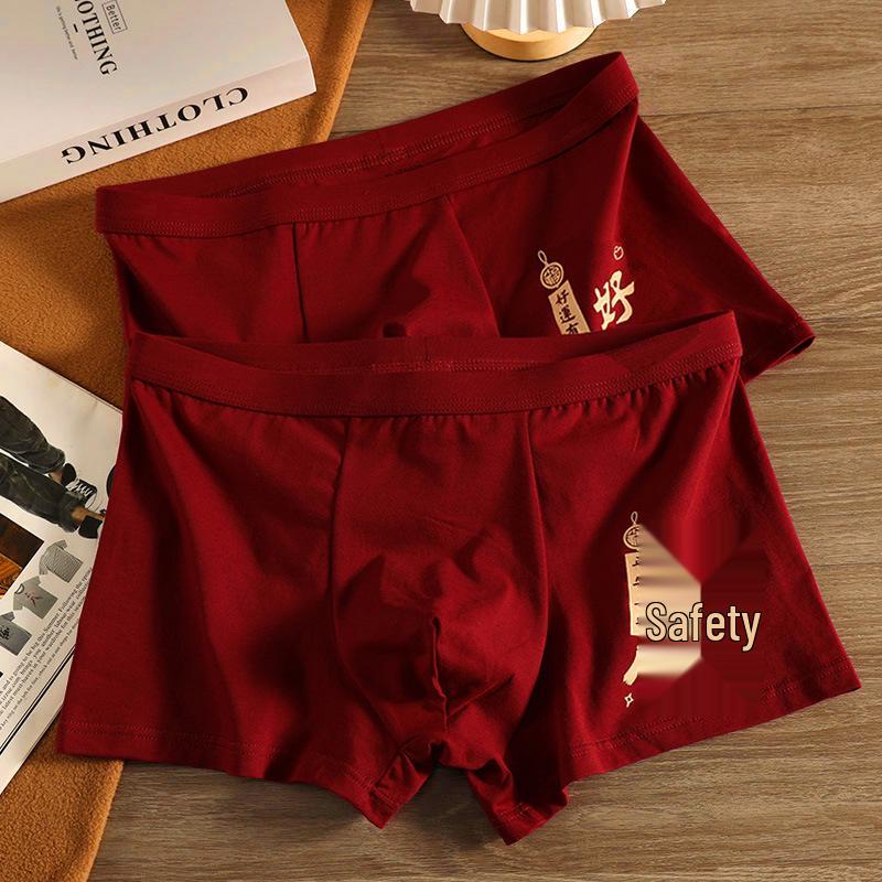 Men's Zodiac Year Wine Red Boxer Briefs - Year of the Horse Celebration Breathable Shorts