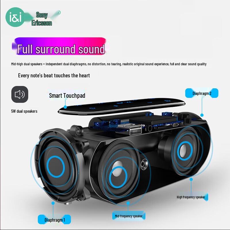 Suoai S69 Portable Bluetooth Speaker with Alarm Clock & Radio