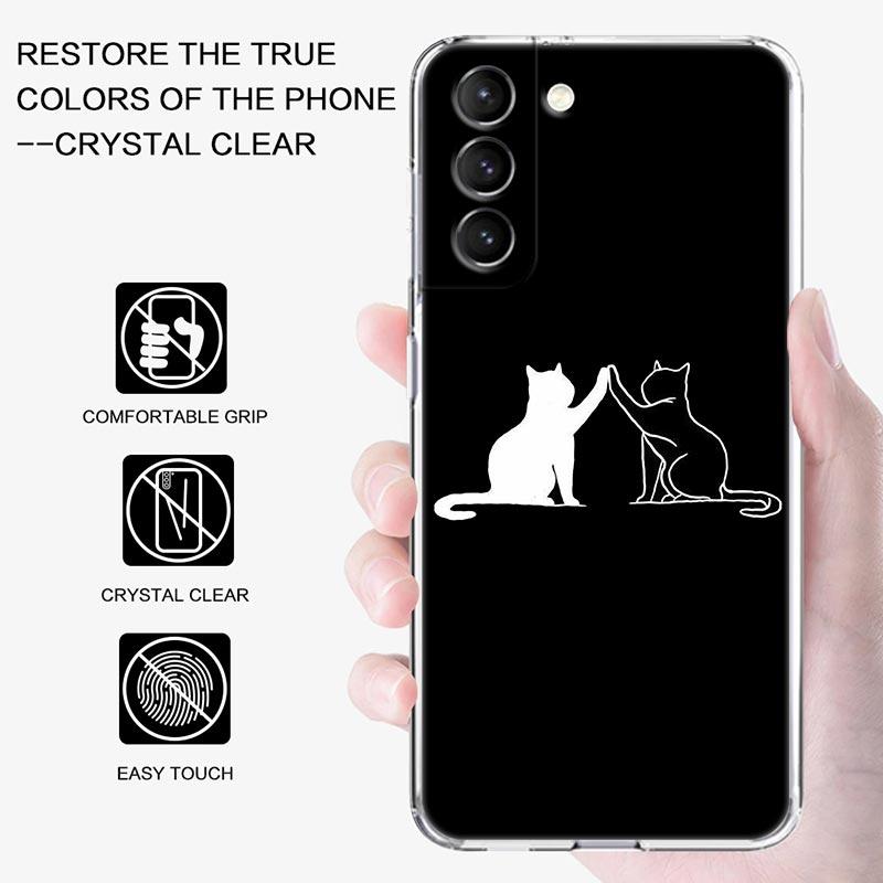 Funny Cartoon Line Art Cat Cute Animal Transparent Case for Samsung Galaxy S22 S21 S20 FE S 22 Ultra S10E S9 Plus 5G Cover Coque