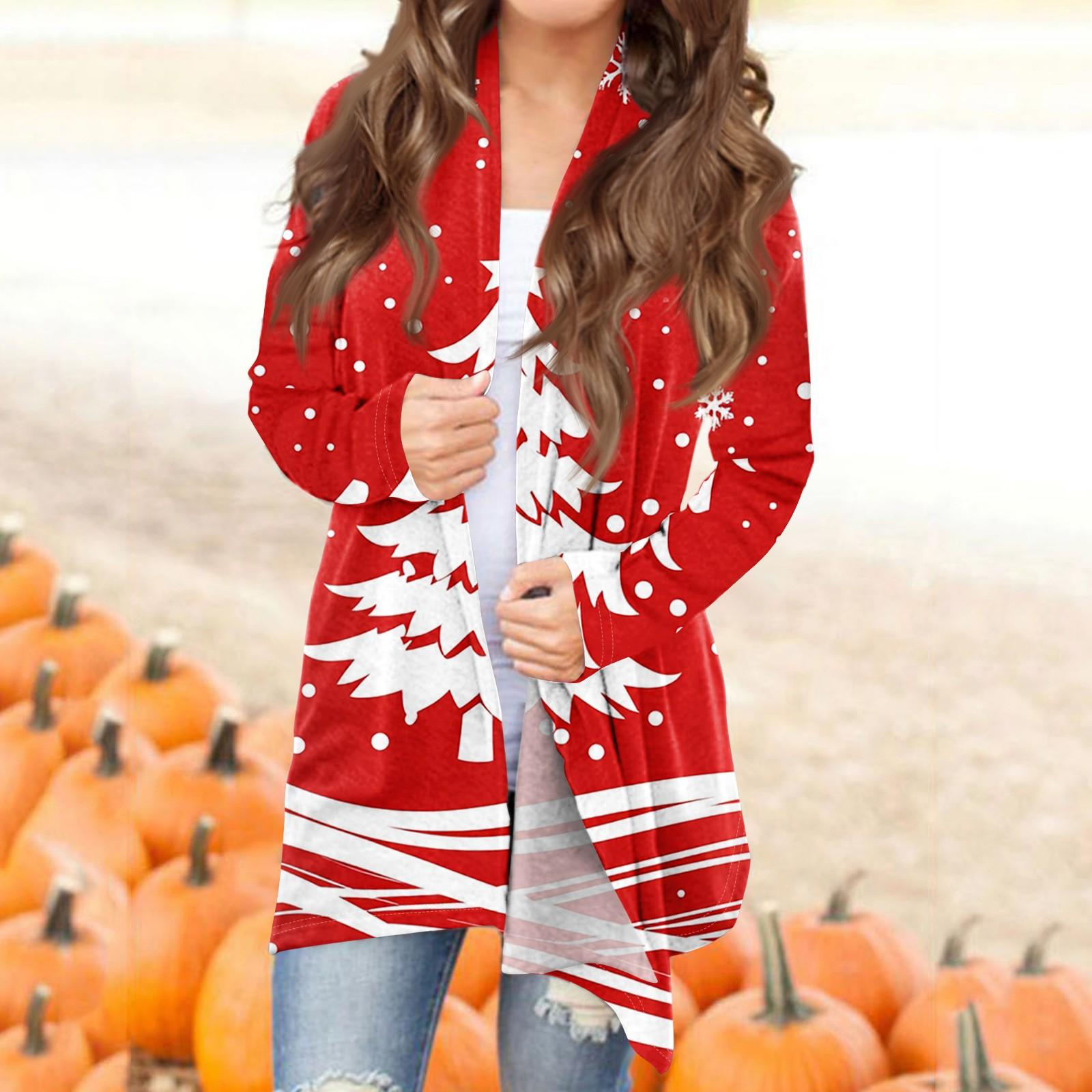 

Женская модная повседневная куртка-кардиган средней длины с принтом, пальто S красный