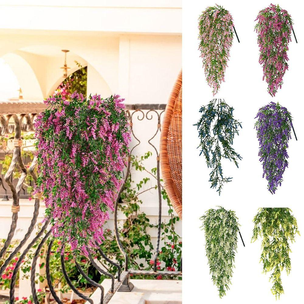 Multicolor Artificial Wisteria Flower Garland Lavender Color DIY Artificial Hanging Vine Green Leaves Wall Hanging Ornament