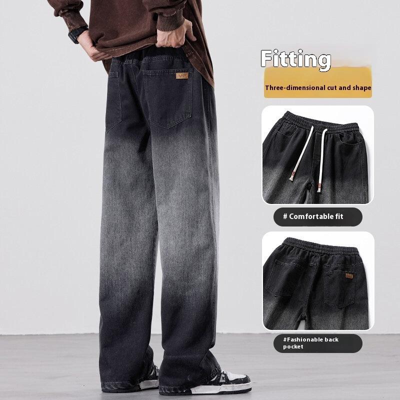 Cozy Up Mens Gradient Jeans Loose Graphic Pants Punk High Waist Bottom Jeans with Pocket
