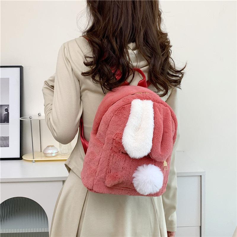 Schoolbag1011 New Fashion Personality Two-color Rabbit Ears Lamb Wool Bag Women's Japanese Cute Girl Travel Backpack