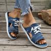Summer New Large-sized Denim Fabric Lace-up Slip-on Sandals for Women - Round Toe Flat Casual Sandals