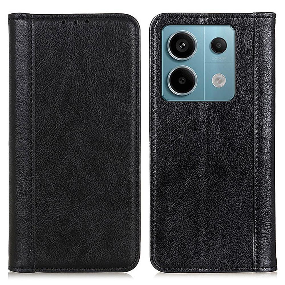 

For Xiaomi Redmi Note 13 Pro 5G/Poco X6 5G Case Litchi Texture Split Leather Cell Phone Cover Black