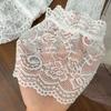 Y2k New Women Flower Lace Fishnet Thigh High Stockings Japanese Style JK Girl Sweet Lace Trim Frilly Over Knee Long Socks