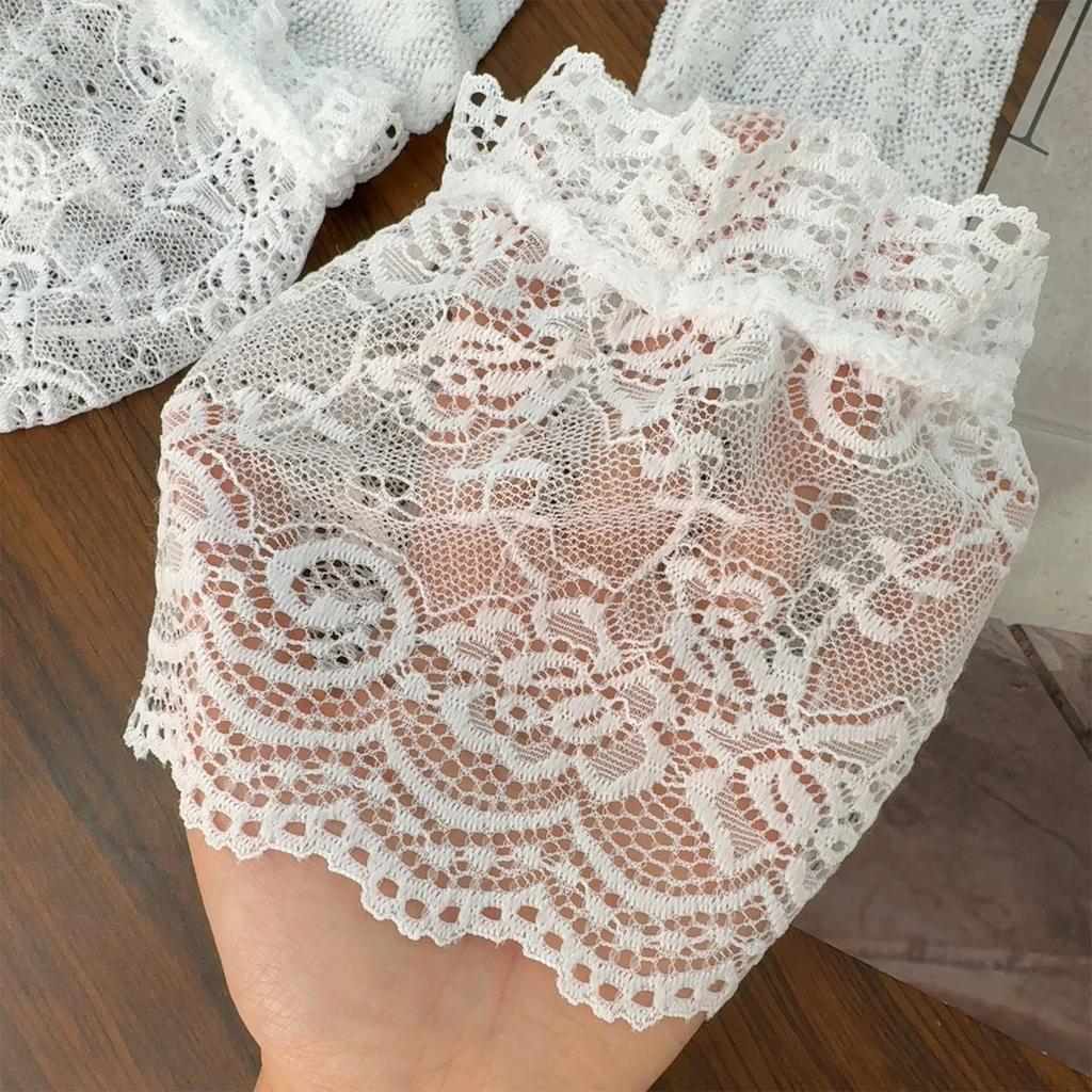 Y2k New Women Flower Lace Fishnet Thigh High Stockings Japanese Style JK Girl Sweet Lace Trim Frilly Over Knee Long Socks