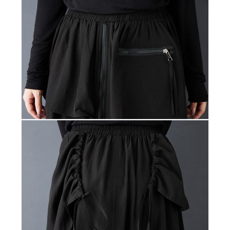 DIMANAF 2026 Frühling Übergröße Damen Lange Röcke Hosen Übergröße Mode Damenbekleidung Schwarz Elastischer Bund Reißverschluss
