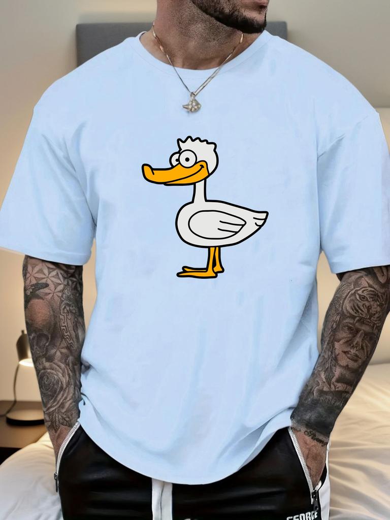Mens Casual Tshirt Cartoon Duck Print Short Sleeve Round Neck Breathable Soft Oversized Fun Daily Wear Tee