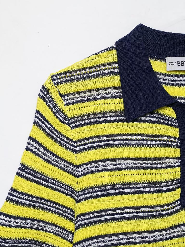 European and American style, new women's clothing, foreign style, fashionable striped knitted POLO shirt 9874006