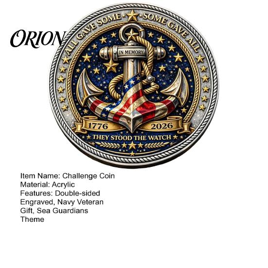 Engraved Keepsake Coin Guardians of The Sea Challenge Coin, They Stood Watch Souvenir Double-sided Collectible Gift for Navy Veteran Round