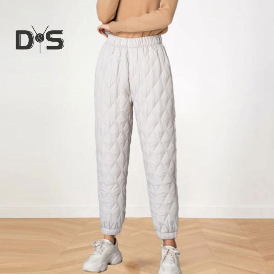 Women Winter Pants Elastic High Waist Quilted Pants Diamond-shaped Texture Design Thickened Warm Sweatpants