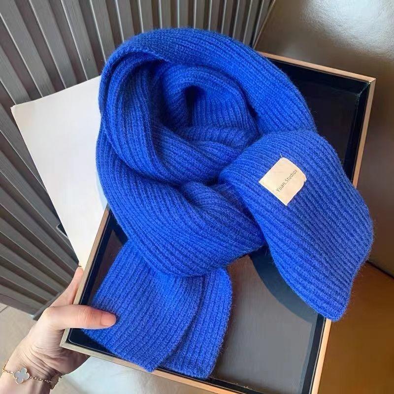 New Solid Color Woolen Scarf for Women Winter Warm Ins High Looking Student Korean Style Versatile Knitted Scarf