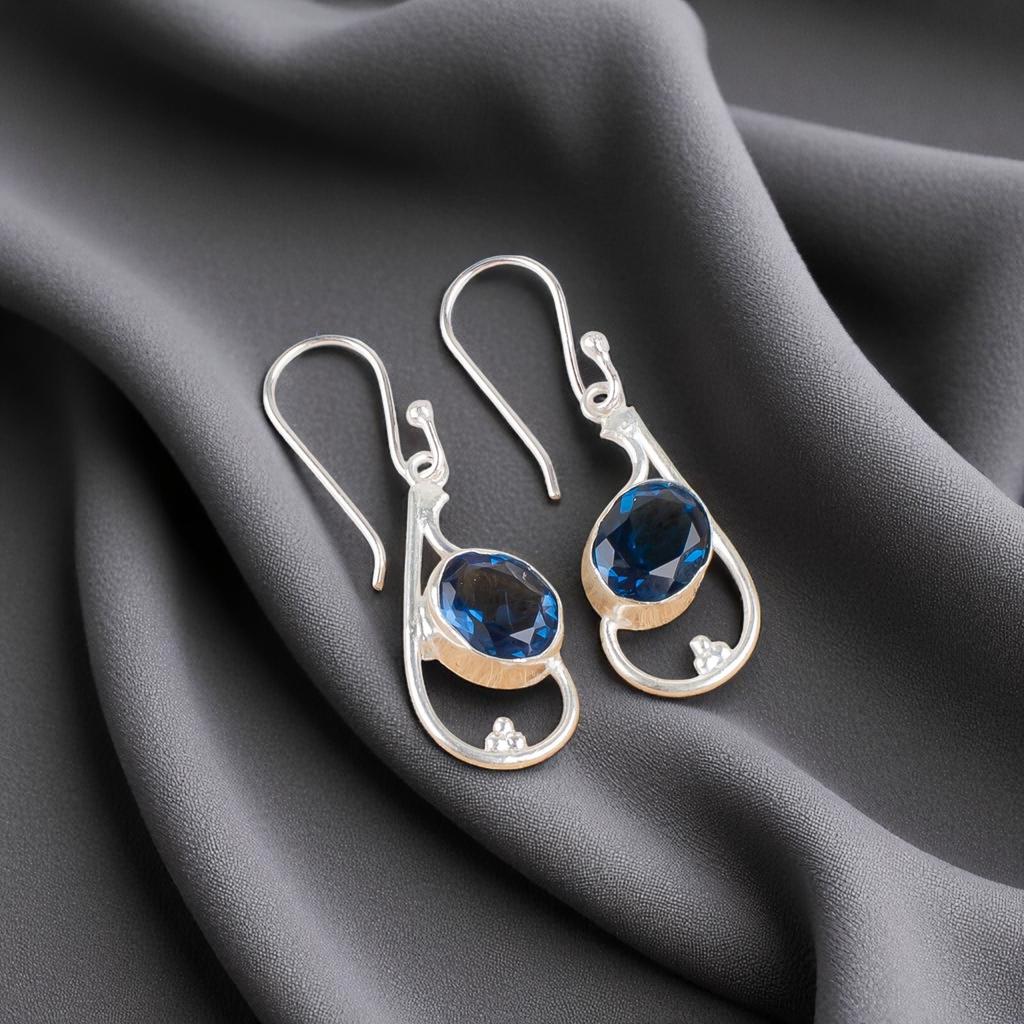 London Blue Topaz Gemstone 925 Sterling Silver Jewelry Handmade Earrings 1.60" EE-49-5