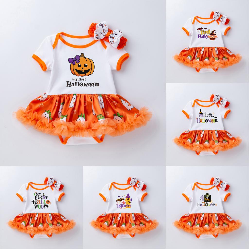 Infant Baby Girls Kids Skirts Set 2PC Romper + Headband Halloween Outfits