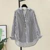 Spring and Summer Long-sleeved Shirt Women's Fashion Casual Vertical Striped Loose Shirt Women