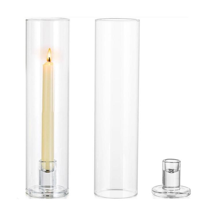Candle Glass Taper Set Holders Of 2 Clear Windproof Covers Design Easy To Clean For Romantics Night Family Gatherings