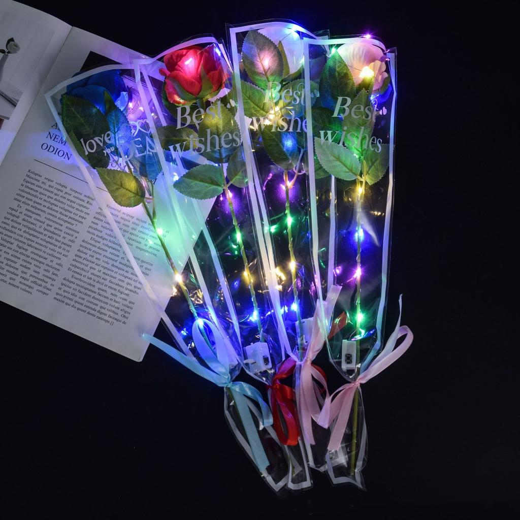 1pcs Led Light Up Glowing Roses Red Flower Bouquet Led Flash Handheld Valentine's Day Glow Party Wedding Decoration