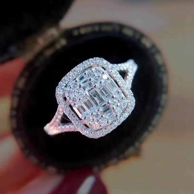 18K Gold Plated Sparkling Gemstone Ring with Y-Shaped Arm Holder - Women s Luxury Fashion with Full Diamond Inlay. Size 7