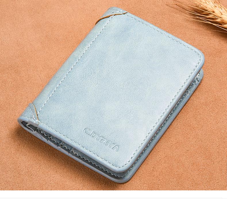 Men's Cross-Border Slim Tri-Fold Leather Wallet with ID and Card Holder